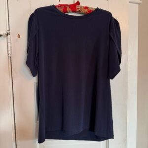 Michael Kors Navy Flutter Sleeve Top Womens L Polyester Lightweight Blouse